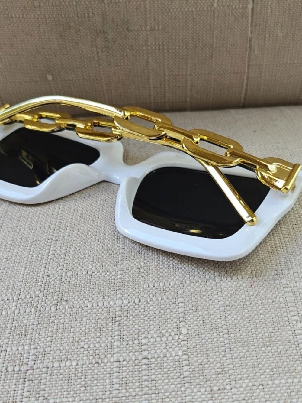 Fashion Sunglasses Women Eyeglasses White Plastic Frame Gold Tone Temple Shades - Picture 9 of 12